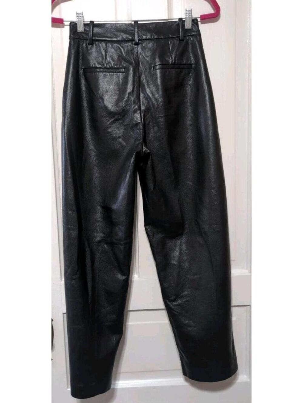 Wilfred Melina Black Faux‎ Leather Pleated Tapered High Rise Pants Woman 2(1357) - Picture 5 of 7